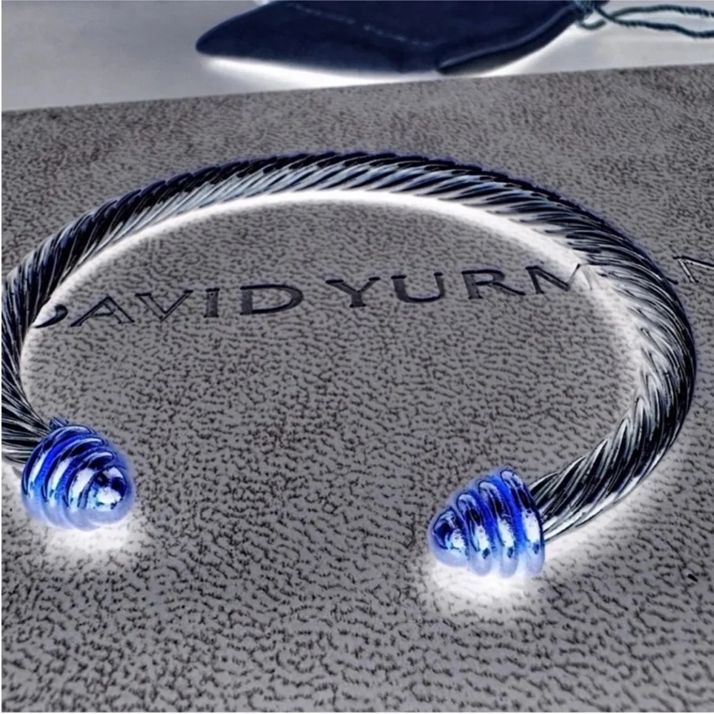 David Yurman Silver Cable Bracelet Rotateing Cuff - Picture 2 of 7